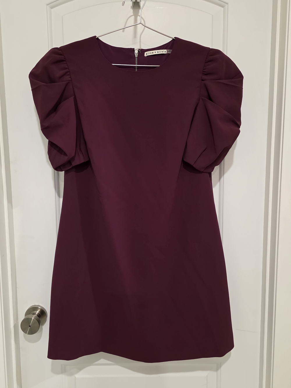 Alice + Olivia Hanita Puff Sleeve Shift Mini Dress Plum - Sz 12